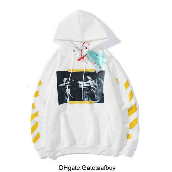 

fashion loose mens offs hoodies quality brand classic sweatshirts cotton pullover long sleeved back oil paint arrow x men women, Black