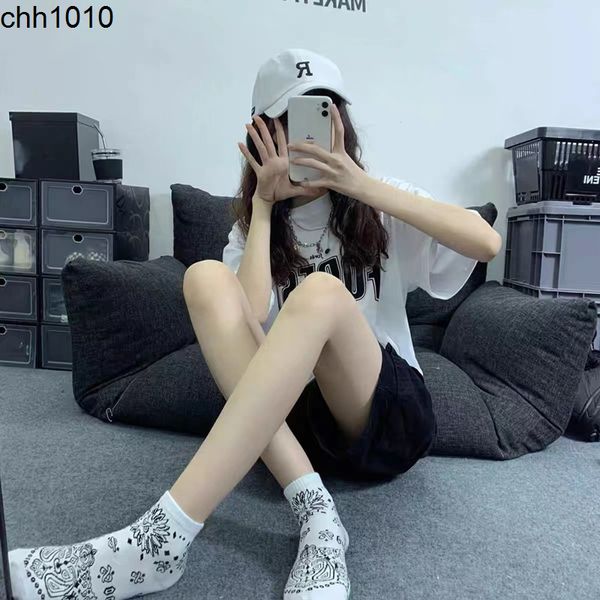 

men's chaozhou ghost face factory cashew flower socks short socks totem pattern with aj barb cotton socks for men and women, Black