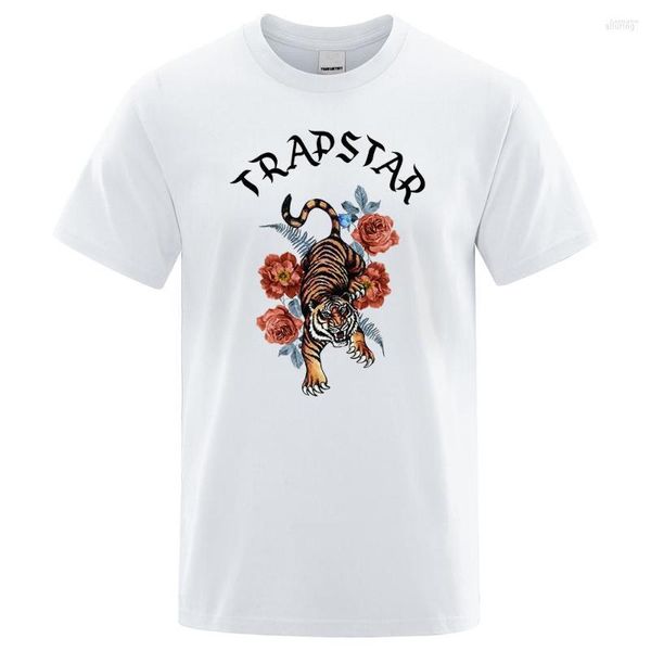 

men's t shirts men's trapstar tiger rose co- tshirt men harajuku cotton short sleeve oversized o-neck t-shirts street loose casual, White;black
