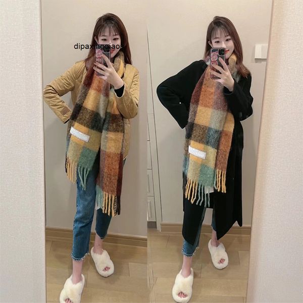 

designer scarf acne sweden studios 2022 autumn and winter new cashmere imitation ac for female students rainbow plaid medium length versatil, Blue;gray