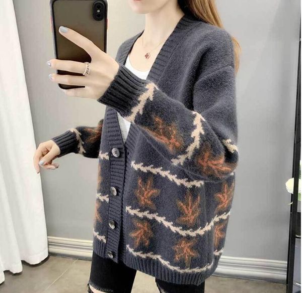 

women's sweaters brand designer knitted cardigan oversize loose v-neck button khaki ladies sweater jacket, White;black