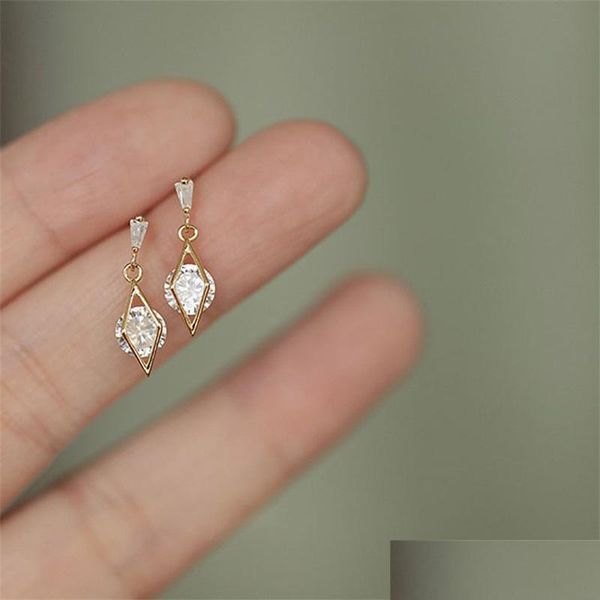 

stud 925 sterling sier 14k gold korean diamond hollow stud earrings women crystal tassels light luxury party jewelry gift 2789 q dh1vy, Golden;silver