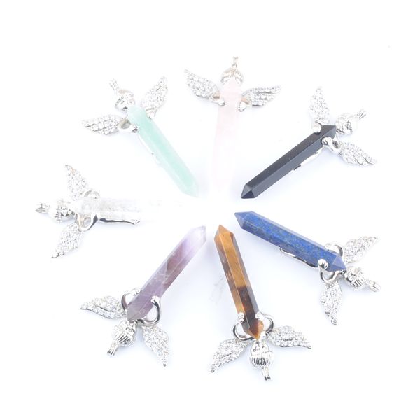 

fairy hexagon prism angel pendant necklace chain pendulum natural stone reiki charms fashion jewelry for women bn425, Silver