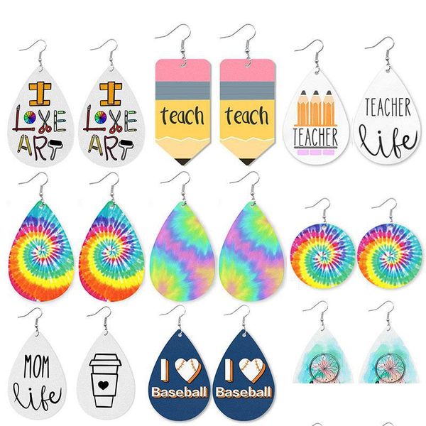 

dangle chandelier leather dangle earrings fashion original gradients color water drop pencil teacher baseball jewelry women ear pend dhybq, Silver