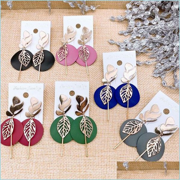 

charm bohemia round hoop leaf dangle earrings for women girls colorf metal charms drop earring summer beach jewelry party gifts 2920 dhuuj, Golden