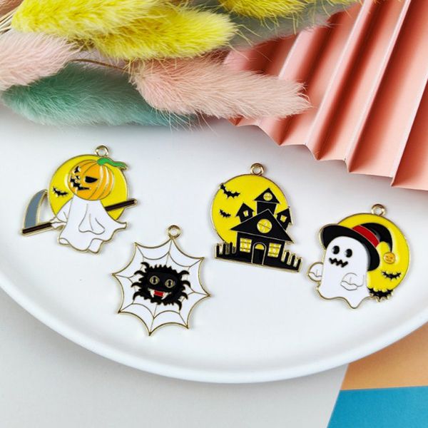 

jinglang halloween metal charms enamel halloween haunted house spider jewlery for earring necklace diy making findings, Bronze;silver