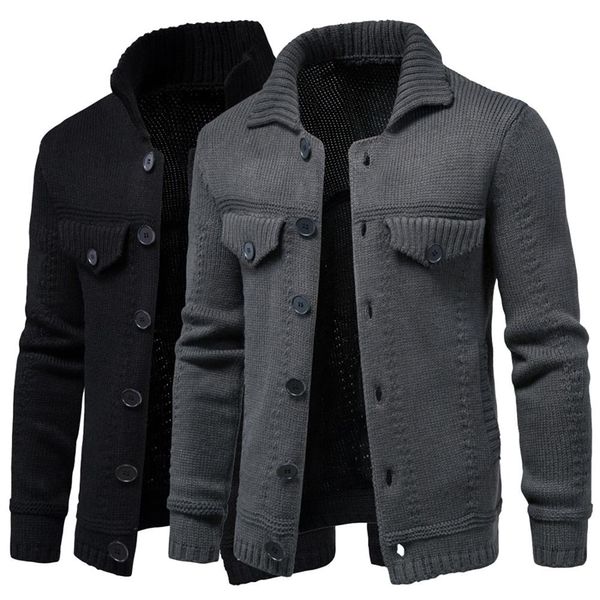 

men's wool blends men's knitted sweater jacket warm and thicker in winter long sleeve cardigan wool men's lapel workwear card, Black