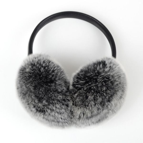 

women's real rex rabbit fur earmuffs winter warm ear cover earflaps grey
