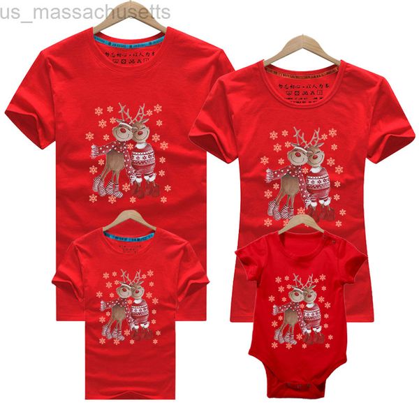 

family matching outfits christmas family matching t-shirt mother daughter clothes kids t-shirt baby rompers cotton short sleeve cartoon prin, Blue