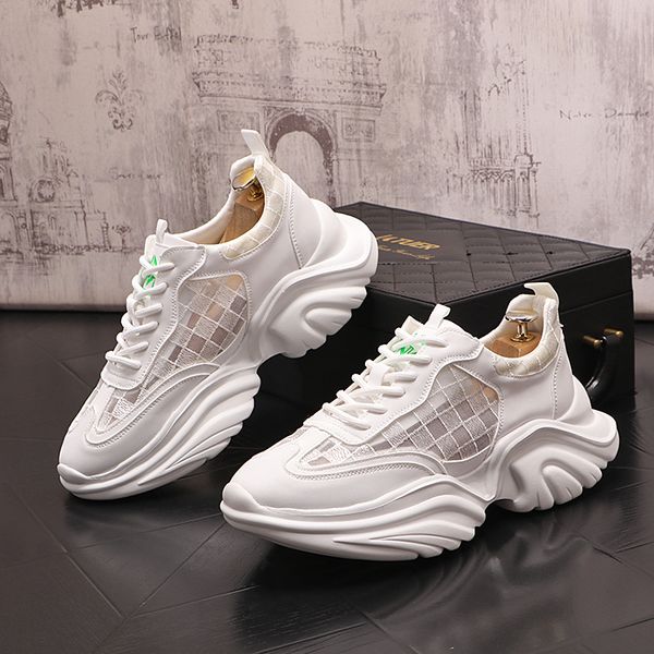 

luxury designers dress wedding party shoes fashion mesh breathable casual sneakers round toe thick bottom leisure business driving walking l, Black
