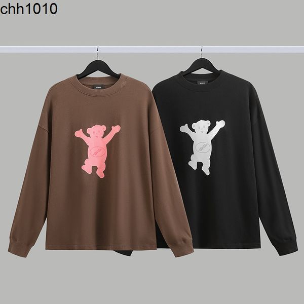 

the correct version we11done track flocked bear t-shirt welldone long sleeve korean fashion label loose lovers, Black