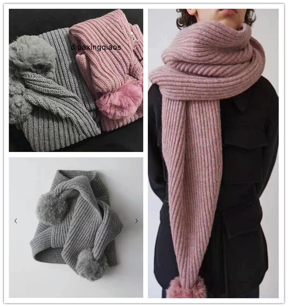 

designer scarf acne sweden studios autumn and winter new ac lamb wool blend pure color ball knitted versatile fashion ins lovers, Blue;gray