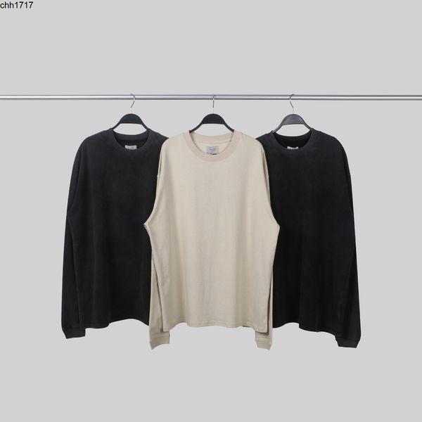 

men hoodies sweatshirts representative blank long sleeve multi thread series basic wash used round neck long sleeve t-shirt, Black
