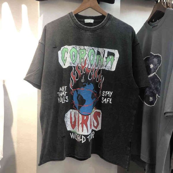 

fashion t shirs galleryes couples 2022 european american brand tattered hole made old men's loose round neck short sleeve shirts, White;black