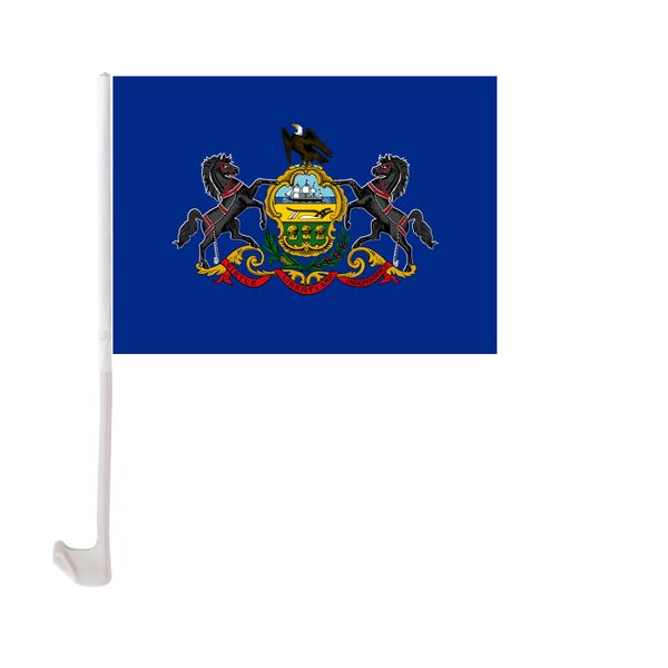 

30x45cm pennsylvania state car flag polyester uv protection window clip car decoration banner with flagpole