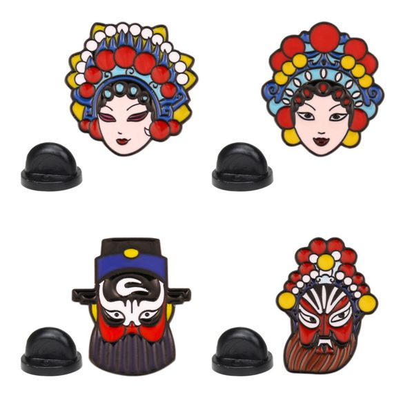 

chinese style peking opera mask brooches set 4pcs bao gong mu guiying guan yu yang guifei enamel paint badges for girls huadan sword ma dan, Gray