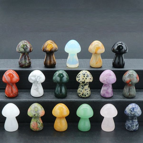 

random natural stone 35mm mushroom plant statue carving aquarium home decoration crystal polishing gem, Black