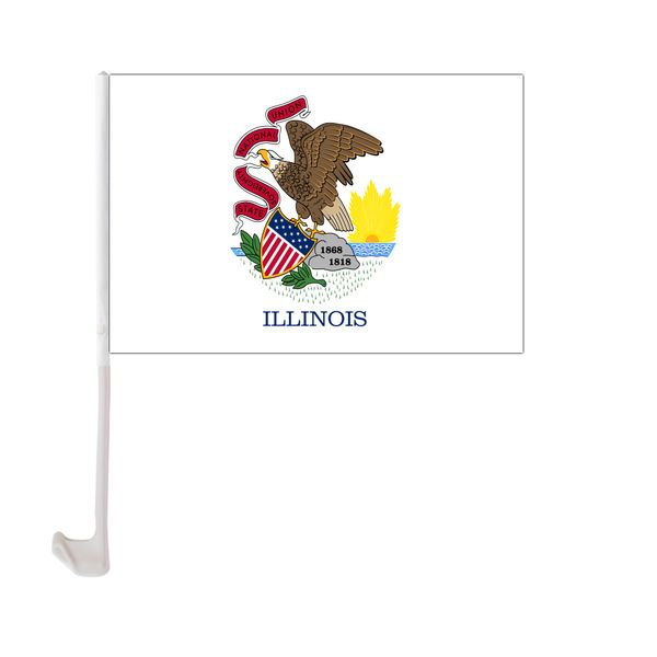 

30x45cm illinois car flag polyester uv protection window clip car decoration banner with flagpole
