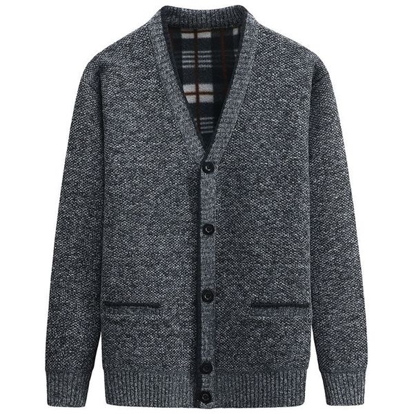 

men's wool blends cardigan men autumn winter thick v neck knitted sweater coats causal warm knitted cardigan men fashion mens clothing, Black
