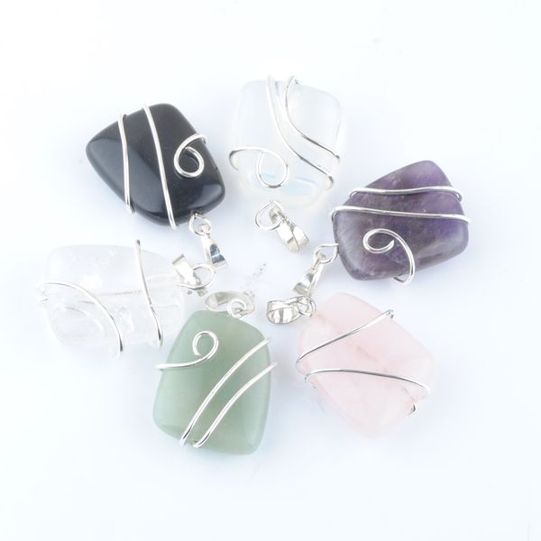 

natural stone silvers wire wrap pendant irregular geometric bead opal amethysts dangle charms for necklace jewelry bn438, Silver