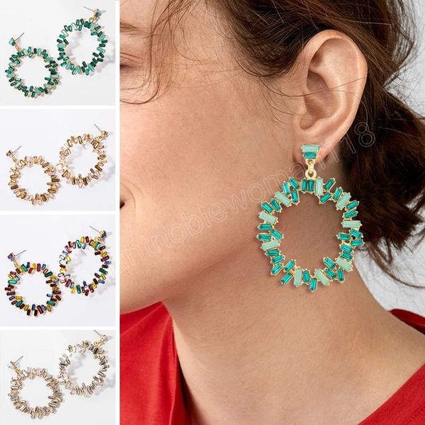 

female accessoires big round circle colorful crystal dangle earrings alloy earrings women jewelry rhinestone earring, Silver