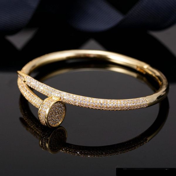 

cuff bangle fashion woman cuff bracelet personality fl drill nails 3 colors stainless steel classic designer jewelry gifts drop delivery, Black