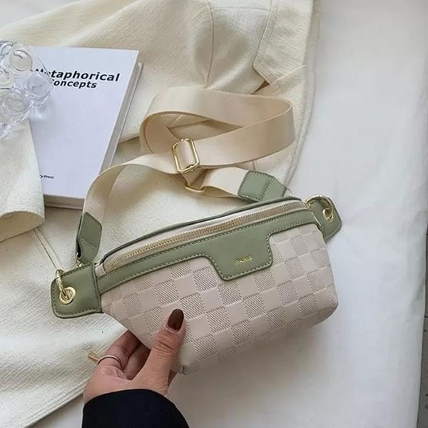 

women designers elegant plaid pu leather new waist bags for women waist packs stylish fanny pack wide strap crossbody chest bag g2190n