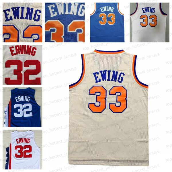 

retro mens basketball jersey 33 patrick ewing blue white #32 erving stitched throwback men jerseys mesh, Black;red