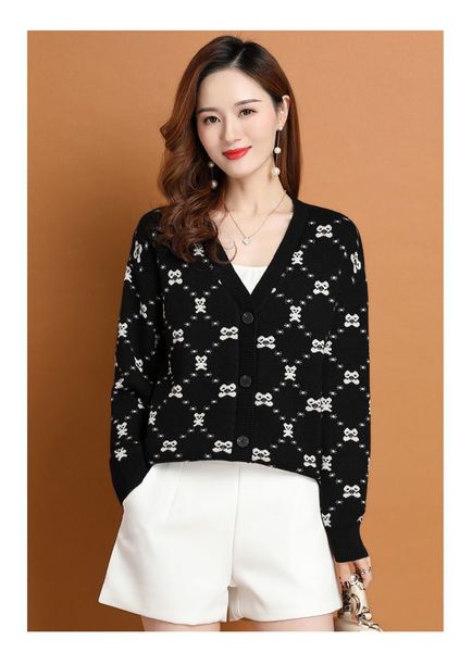 

women's casual sweaters designer v neck knit women fashion simple casual cardigans slim fit female pluz size coat elegant print lazy cl, White;black