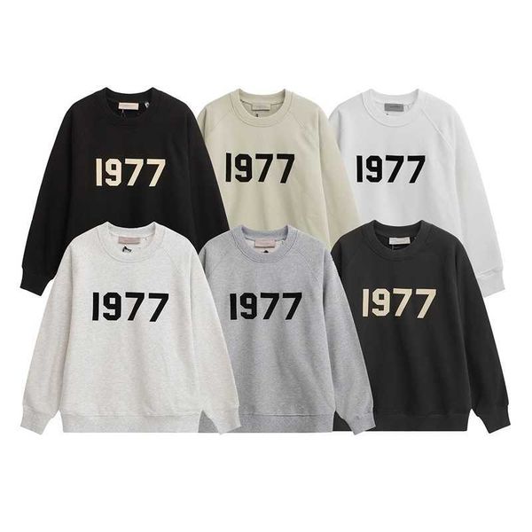 

designers hoodie essentials hooded for mens fog sweater high street tide brand god of fear flocking 1977 digital print loose round neck, Black