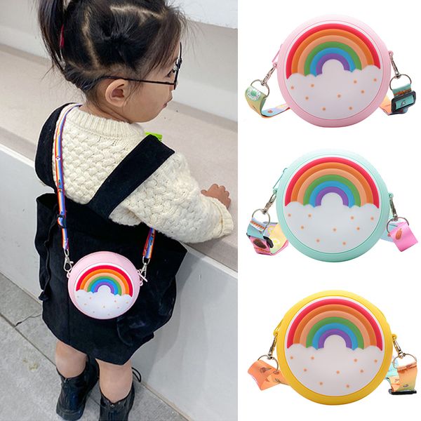 

backpacks round donut crossbody bag child girl children shoulder bag adjustable strap vacation travel rainbow printed pocket package 220915