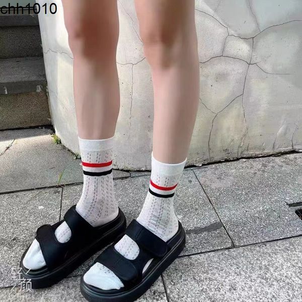 

men's socks tide brand three bar stripe black calf children's middle tube ins hollow thin stacked mesh red cotton