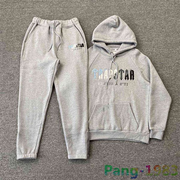 

men's tracksuits hoodies sweatshirts 2022fw trapstar sports suit men women blue white towel embroidered hoodie sweatpants plush fitness, Gray