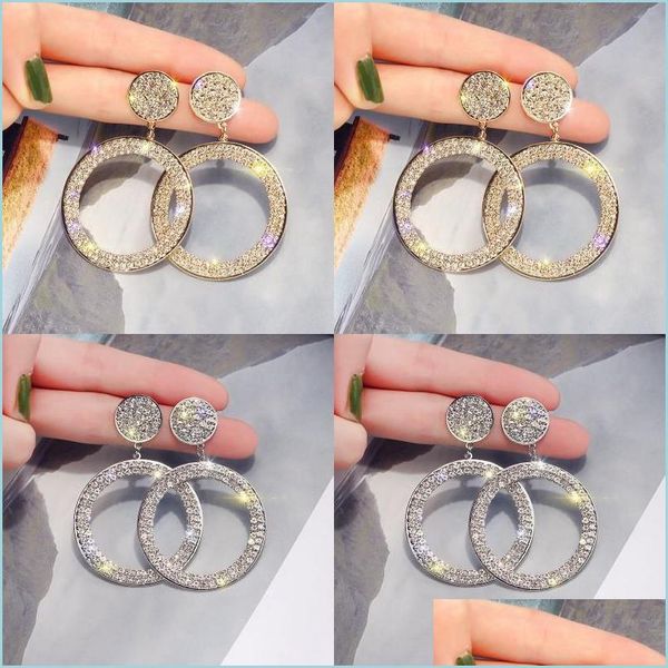 

hoop huggie hoop hie fashion shining circle drop earrings precision inlay gold sier color rhinestone for women wedding party jewelry dh7wn, Golden;silver