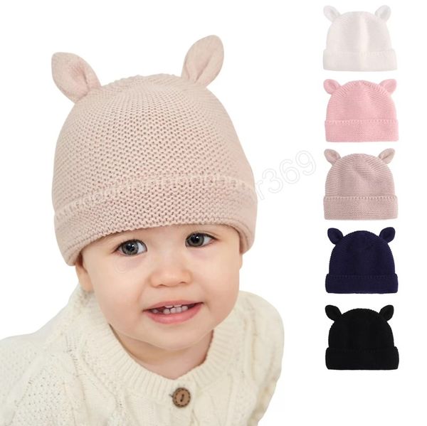 

baby kids knitted hats cartoon ear caps children knitting warm beanie hat, Yellow