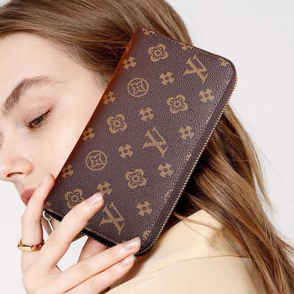 

fashion women wallet genuine leather wallet single zipper wallets lady ladies long classical purse with box card louise vuitton 60017, Red;black