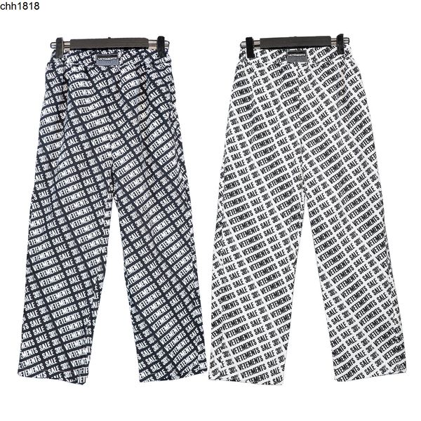 

men's pants high version of events vetementss bullet screen full of printed letters diagonal stripe leisure sports straight tube wide, Black