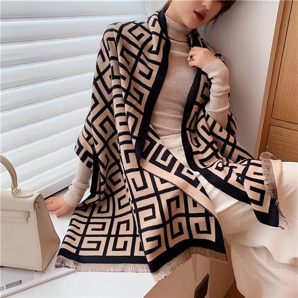 

2020 luxury winter scarf women pashmina shawl lady wraps design print warm blanket female neck scarves thick stoles lj201221304b, Blue;gray