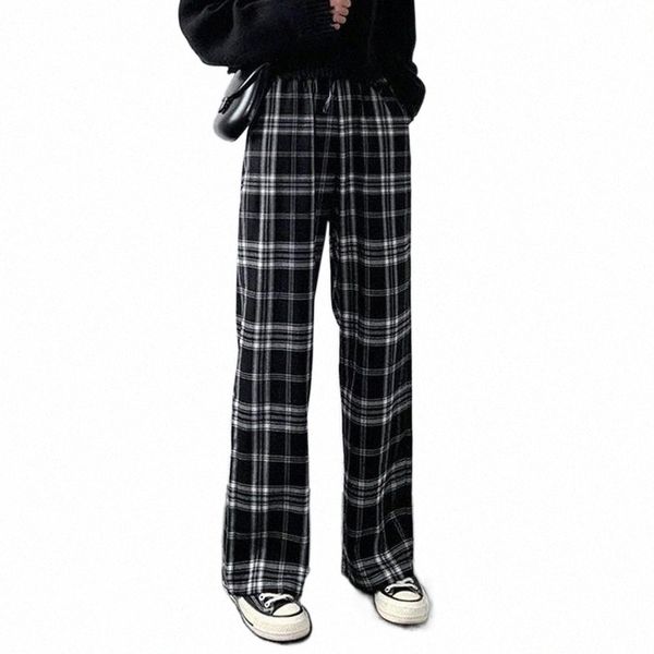

women's pants & capris oversize 3xl plaid women retro casual loose wide leg trousers harajuku hip-hop all-match streetwear a7in#, Black;white