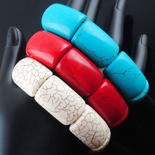 

natural turquoises howlite bracelet strands gemstone 20x30x9mm beads stretch bracelet 7 inches for women mens jewelry gift bk303, Black