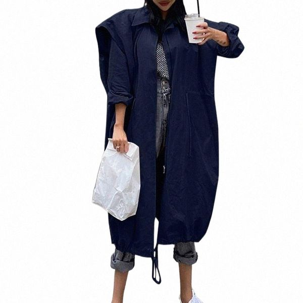 

women's trench coats oversized fashion ol women 2022 autumn long sleeve mid-calf outwears casual solid zip up looss windbreakers v94e#, Tan;black