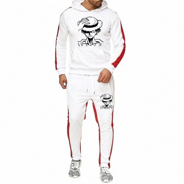 

men's tracksuits anime one piece hoodies two pieces set men women monkey d luffy hip hop fleece pullover sweatshirt sweatpants suits b4, Gray