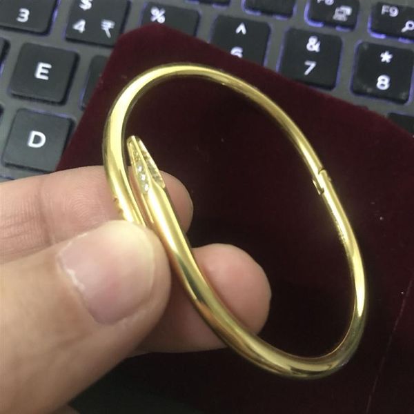 

gold silver titanium steel classic bangle nail punk bracelet wedding inlay diamond women and men love jewelry gift with red dust bag254p, Black