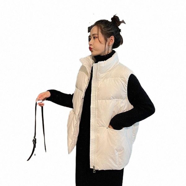 

women's vests autumn winter women loose vest stand collar short girls student jacket cotton padded lady windproof warm waistcoat u8qz#, Black;white