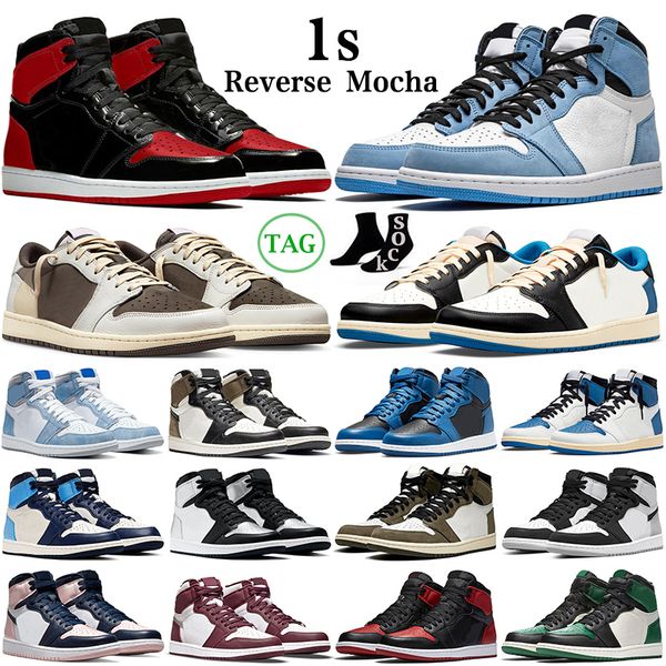 

jumpman 1 1s reverse mochas basketball shoes dark mocha fragment bred patent university blue panda men women outdoor sports trainers
