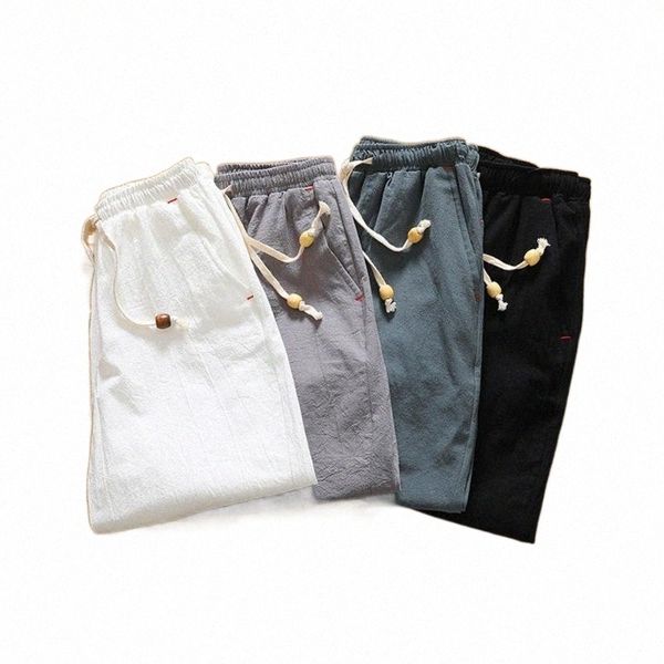 

men's shorts men casual cotton linen running sport breeches drawstring loose summer pants male quick dry shortsmen's k6bz#, White;black