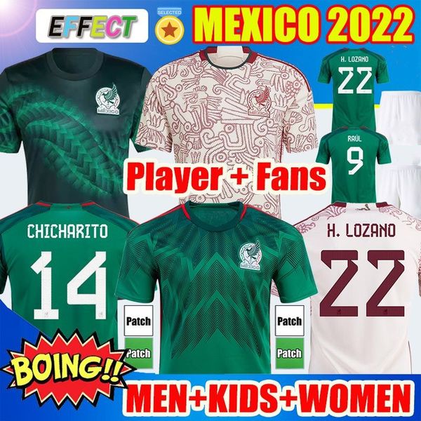 

2022 2023 mexico soccer jersey home away 22 23 raul chicharito lozano dos santos football shirt kids kit women men sets uniforms fans player, Black;yellow