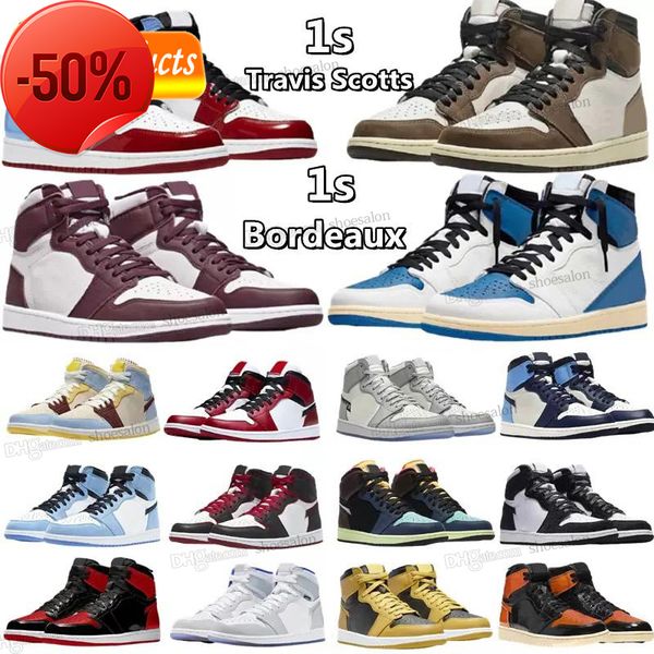 

university blue 1 og basketball shoes 1s high dark mocha unc light smoke grey hyper patent bred royal toe men women trainers sneakers retro, Black