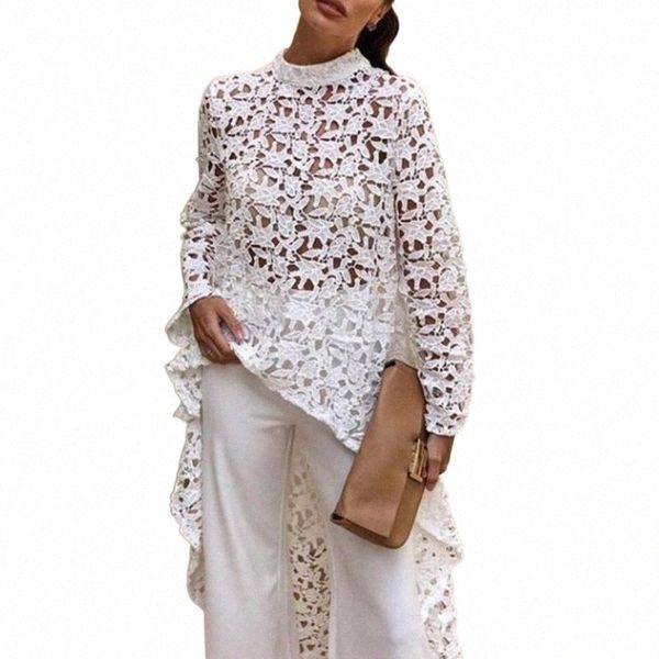 

summer party blouse&shirt casual o-neck bikini smock crochet hollow out knitted fashion irregular female shirt t7wz#, White