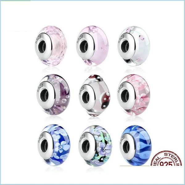 

other bracelets 925 sterling sier lovely pink flower european murano glass beads charms for diy bracelets christmas deal dhseller2010 dhhxl, Golden;silver